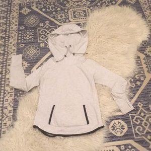 Athleta cowl neck light gray pullover black trim